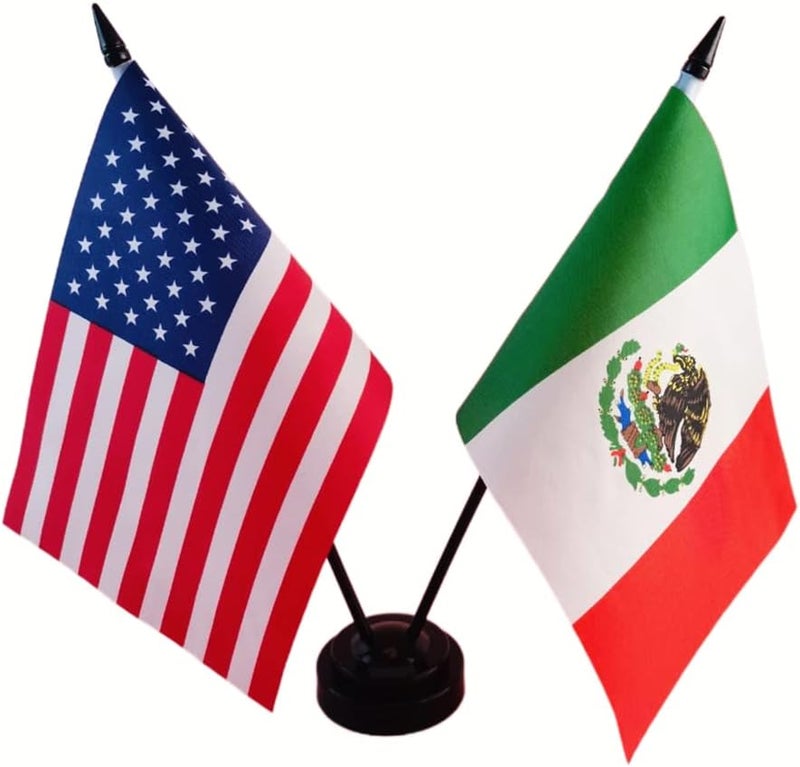 Zigvert US & Mexico Twin Desk Flag Set - Miniature American & Mexican Combination Flag for Room Display - Image 1